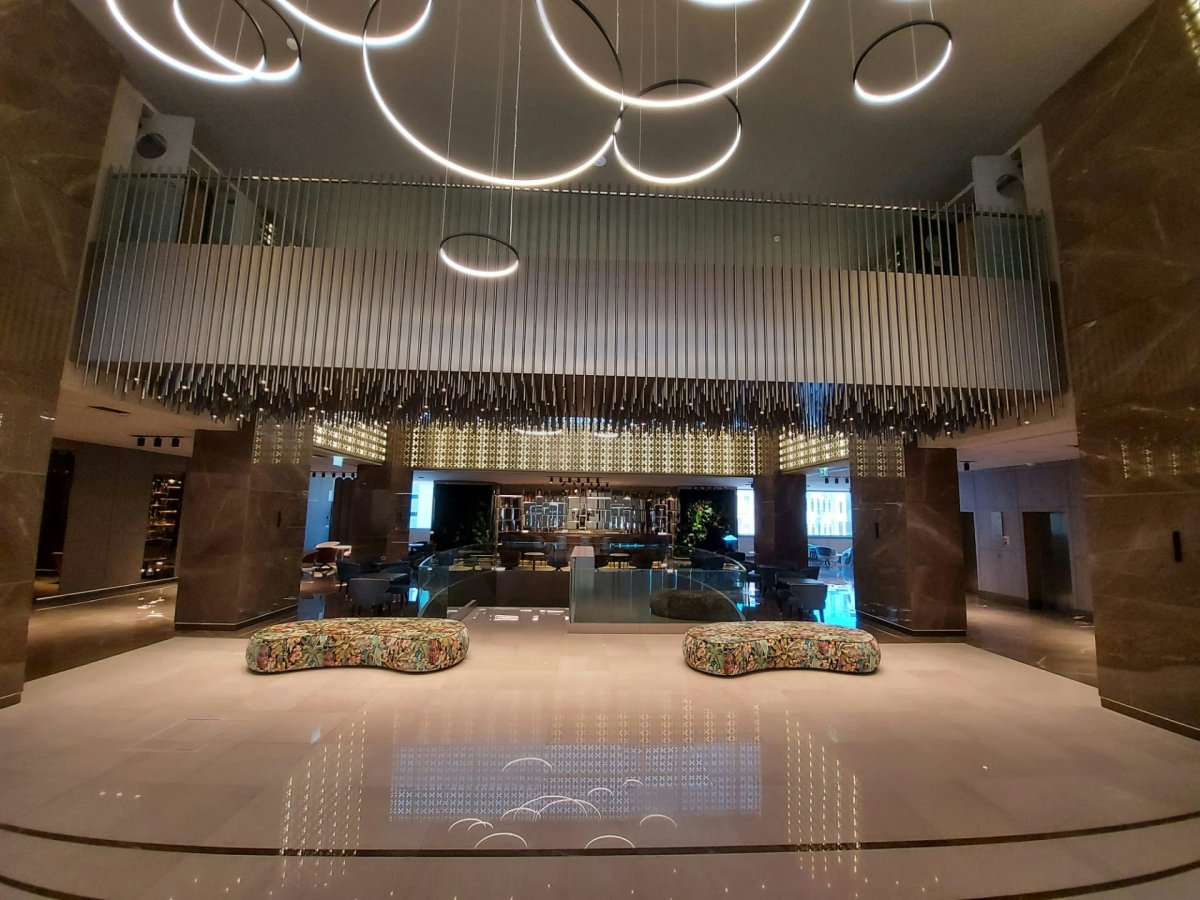 indoors foyer building architecture person