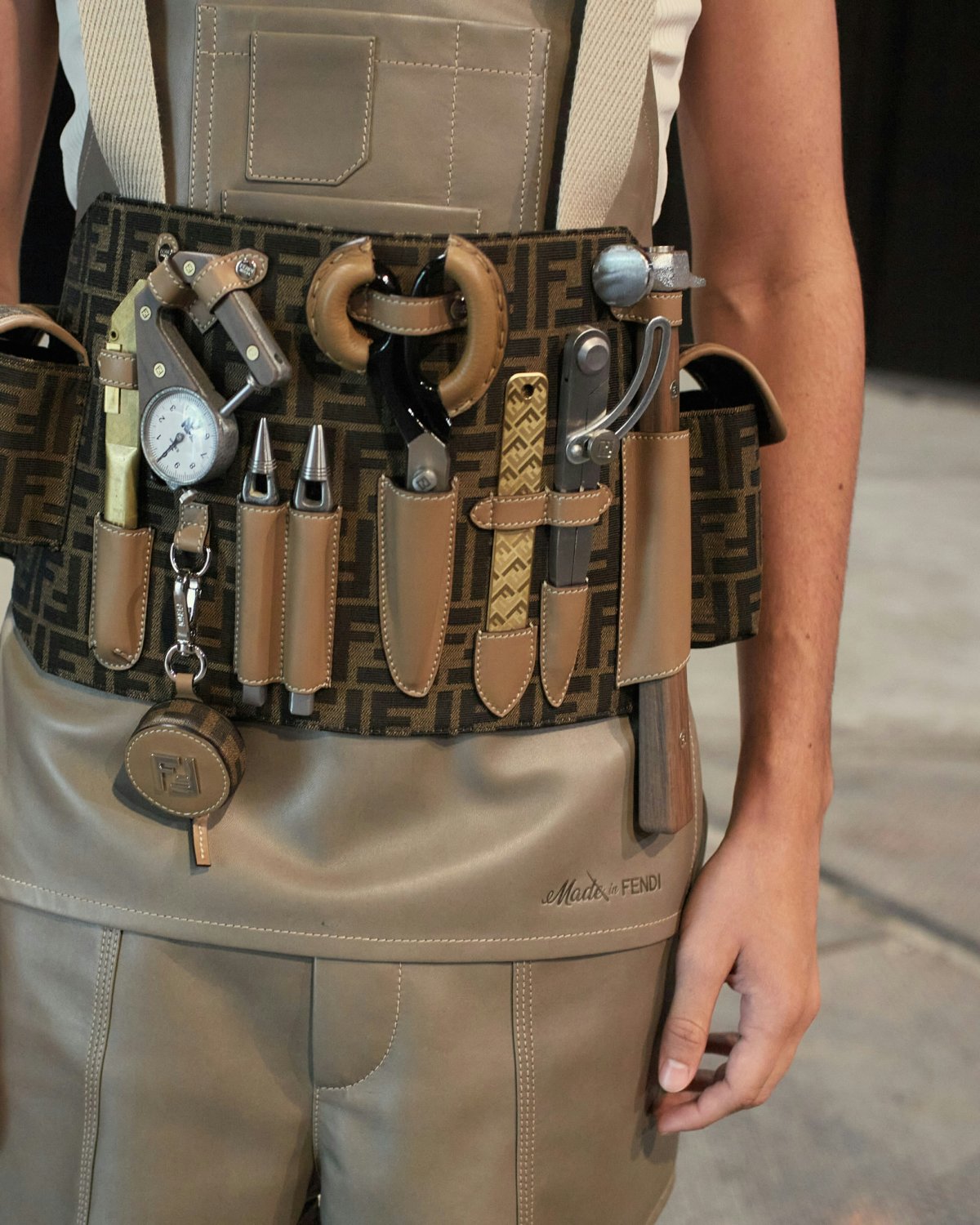 A utility belt with a range of tools.