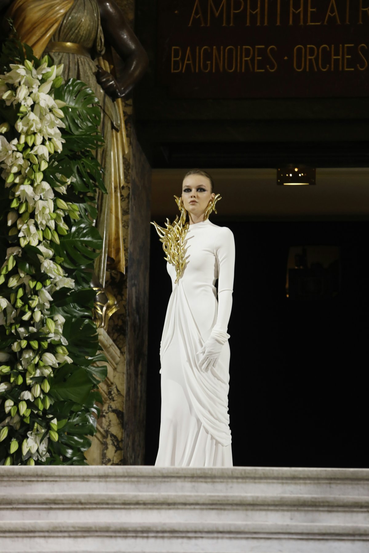 dress evening dress formal wear flower flower arrangement flower bouquet fashion gown person glove