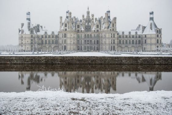 chateau chambord covered in snow