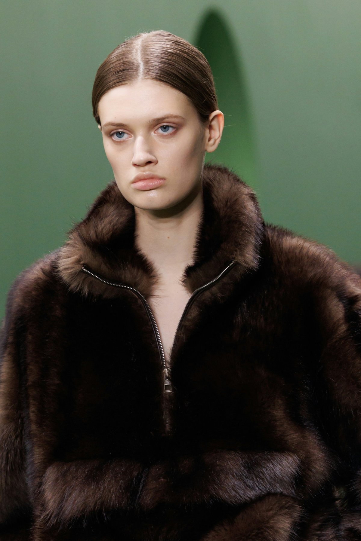 clothing coat fur adult female person woman face head