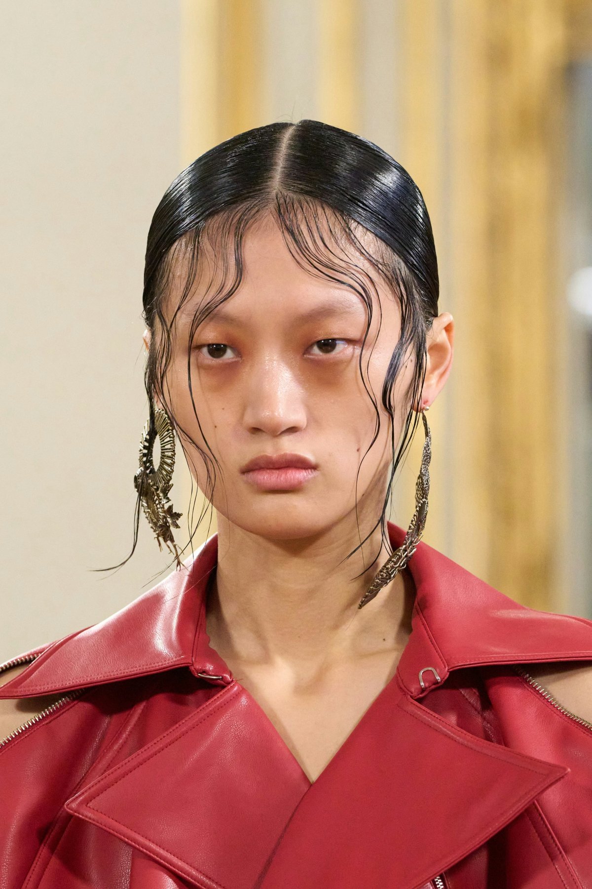 clothing coat adult female person woman jacket hair face head