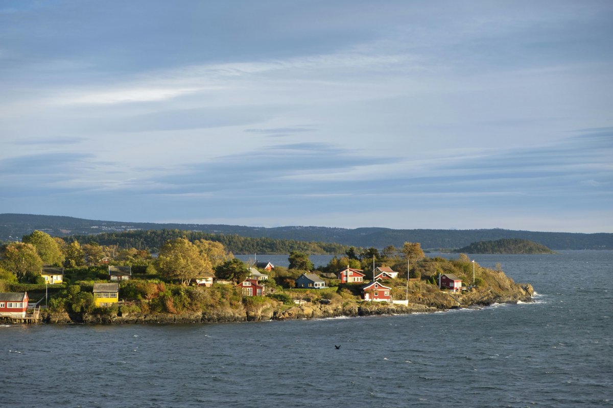 Island with colorful houses and trees