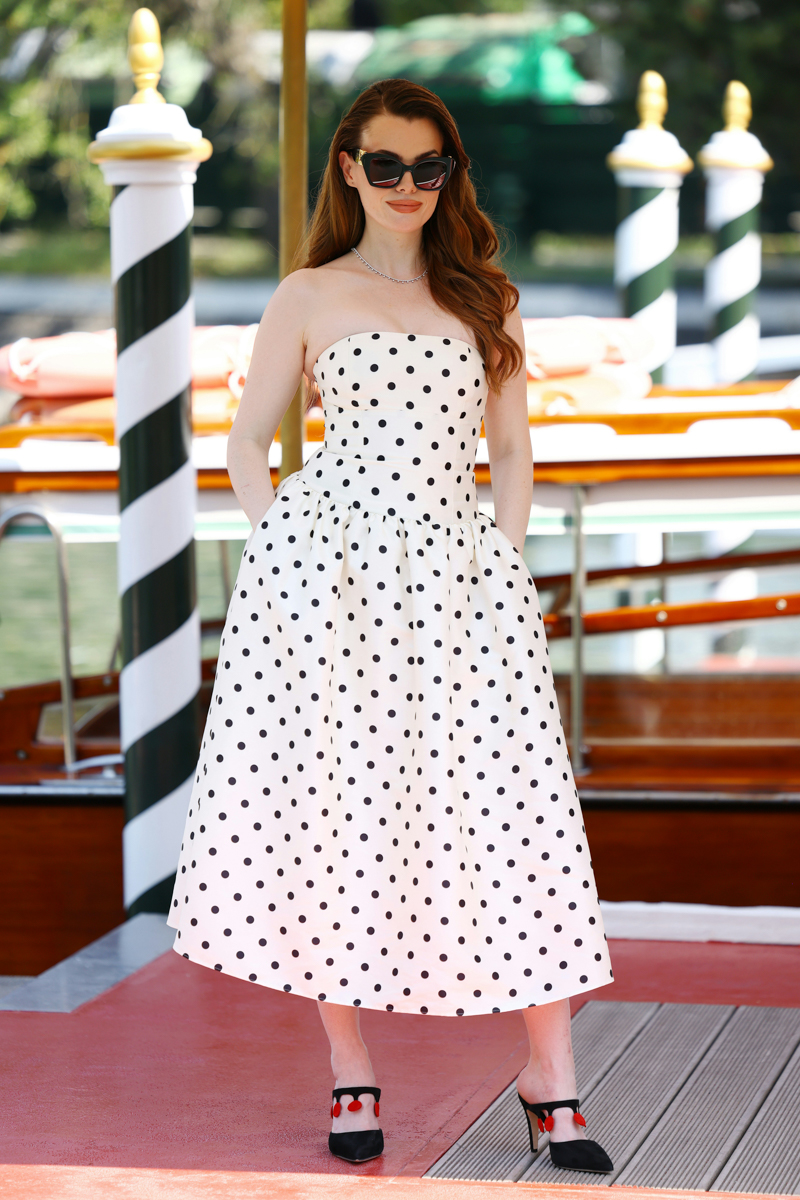 venice pattern dress adult female person woman evening dress formal wear polka dot high heel