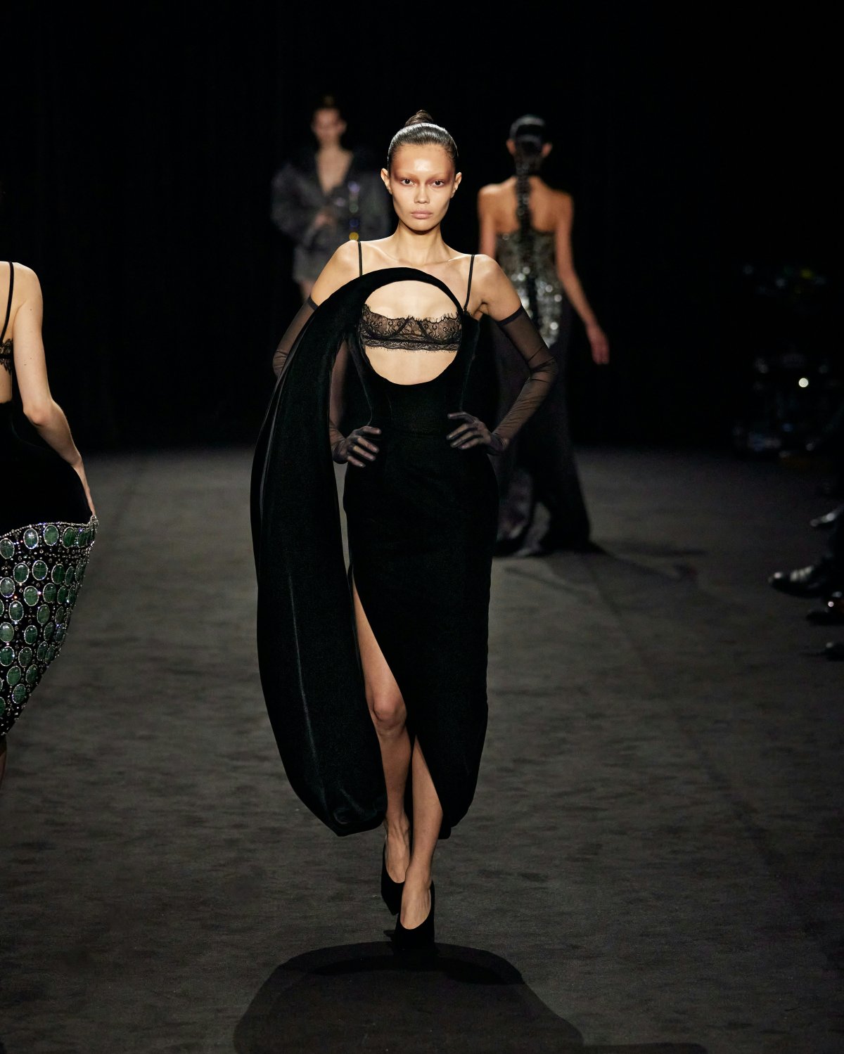 fashion adult female person woman dress formal wear evening dress shoe coat