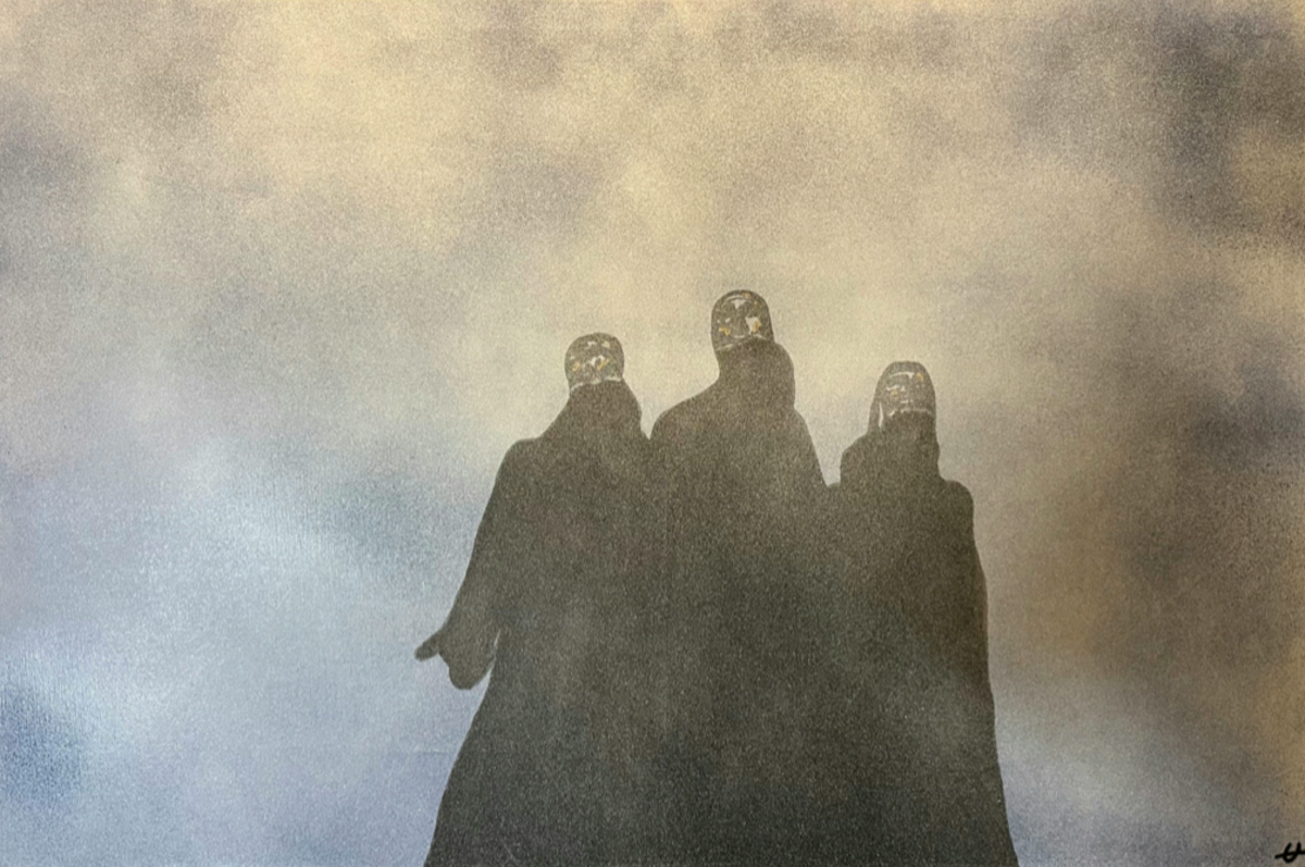 nature outdoors weather fog coat person portrait smog walking people