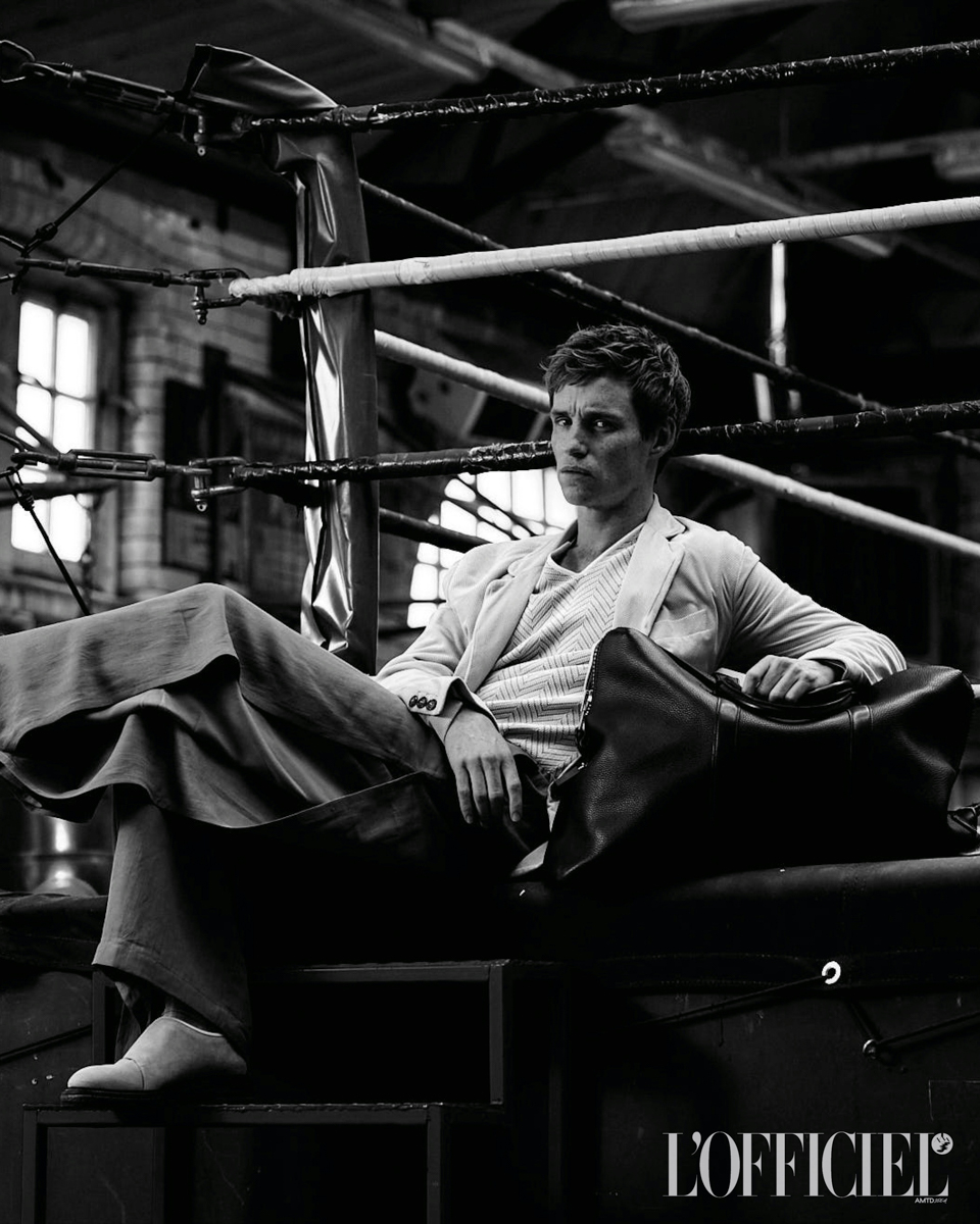 Suede blazer, sweater, pants, and shoes, GIORGIO ARMANI; socks, TURNBULL AND ASSER; travel bag, TOM FORD